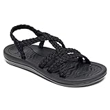 MEGNYA Comfortable Summer Hiking Sandals for Ladies, Arch Support Sole Slide for walking, Lightweigh Warerproof Beach Sandals for Pool Water Travel black size 8