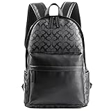 Leather Laptop Backpack for Men Women, School College Bookbag Casual Travel Daypack (Black)