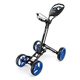 SereneLife 4 Wheel Golf Push Cart - Lightweight Folding Walking Push Cart Roller Golf Bag Holder w/Foot/Handle Brake, Upper/Lower Bracket w/Elastic Strap, Scorecard/Cup/Bag Storage Holder SLGZ36