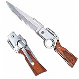 Piewry AK47 Flipper Pocket Knife, Portable Flipper Pocket Knife With Flashlight for Men, 8.5 inch Stainless Steel, Wooden handle, Flipper Pocket Knives for Hiking, Outdoor, Camping, Mens Gift