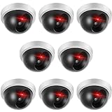 Kanayu 8 Pack Dummy Fake Camera CCTV Dome Fake Security Camera with Flashing Red LED Light Wireless Surveillance Dummy Cameras for Outside Decoy Camera with Screws Tape for Indoor Outdoor Home (White)