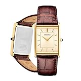 Seiko SWR064 Men's Analog Quartz Watch with Stainless Steel Case, Patterned Light Champagne Dial, and Textured Brown Leather Strap