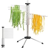 Navaris Collapsible Pasta Drying Rack - Tall Compact Spaghetti Noodle Stand with 16 Plastic Rods - Fresh Pasta Making Accessories - up to 2 kg (4.5 lbs) - Clear
