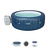 Bestway SaluSpa Milan AirJet 2 to 6 Person Inflatable Hot Tub Round Portable Outdoor Spa with 140 Soothing AirJets, App Control and Cover, Blue
