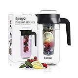Fruit Infuser Water Pitcher, 36 Ounce Food Grade Borosilicate Glass Infusion Jug Ideal for Iced Juice, Beverages, Water, Lemon, Fruit Wedges & Herbs | 36 Ounces, 4.5 Cups