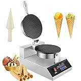 QEERBSIN Digital Ice Cream Cone Machine 1200W Commercial Waffle Cone Maker 110V Stainless Steel Nonstick Surface for Kitchen