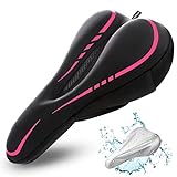 RONUX Narrow Bike Seat Cushion-Extra Soft Comfy Bicycle Seat Cover-Memory Foam & Gel-Compatible with Peloton, Stationary, Exercise, Electric, Road & Mountain Bikes-Cycling Accessories-Women,Men(Pink)