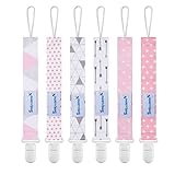 Smlpuame Pacifier Clip Girl,6 Pack Stylish Binky Clips Strap for Baby Girls,Paci Holder with Clip Lightweight Universal Fits Most Pacifiers Teether Toy Teething Ring Soothie,Baby Gifts(Pink & Grey)
