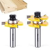 Tongue and Groove Router Bit Set 1/2 Inch Shank，Newdeli 3 Teeth Adjustable T Shape Wood Milling Cutter, Tongue Groove Router Bits