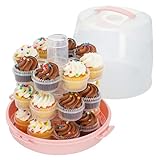 Spec101 Cupcake Holder with Lid - 3-Tiered Plastic Covered Cupcake Stand Holds 24 Treats - Includes Snap Lid with Handle