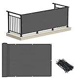 LOVE STORY 3' x 10' Charcoal Balcony Privacy Screen Fence Cover (HDPE) UV Protection Weather-Resistant 3 FT Height Shield for Deck, Patio, Backyard, Outdoor Pool, Porch, Railing