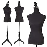 Mannequin Dress Form Female Dress Model Torso Display Mannequin Body 60-67 Inch Height Adjustable Tripod Stand (Black)