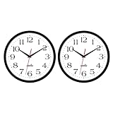 HIPPIH 2 Pack Silent Wall Clock, 10 Inch Non Ticking Quiet Digital Sweep Decorative Battery Operated Wall Clocks for Living Room Bedroom Kitchen School Office Decor, Black