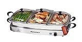 Elite Platinum EWM-9933 Maxi-Matic Deluxe Triple Buffet Server Food Warmer Party Tray, Oven-Safe Pan, Gravy & Holiday Essentials, 3 x 2.5Qt, Stainless Steel