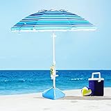 Aoxun 6.5FT UV50+ Beach Umbrella, Umbrella with Sand Anchor and Sand Bag, Potable Umbrella with Aluminum Tilt Pole, Carry Bag, Air Vent (Blue-White Stripe)