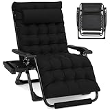 Slendor Oversized Zero Gravity Chairs XXL, 33In Padded Zero Gravity Lounge Chair, Lawn Recliner, Folding Patio Reclining Chair w/Aluminum Alloy Lock, Headrest, Cup Holder, Support 500lbs, Black