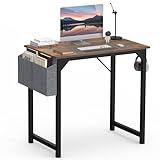 SMUG Small Computer Desk 32 Inch Office Gaming Study Writing Work Kids Student Table Modern Simple Style Wood PC Workstation with Storage Bag Headphone Hook Metal Frame for Bedroom, Home, Rustic