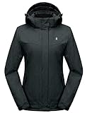 Little Donkey Andy Women's Waterproof Hiking Skiing Jacket with Removable Hood, Fleece Lined Winter Warm Rain Coat Black XL