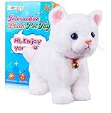 White Plush Cat Stuffed Animal Interactive Cat Robot Toy, Robotic Cat Barking Meow Kitten Touch Control, Electronic Cat Pet, Robot Cat Kitty Toy, Animated Toy Cats for Girls Baby Kids L:12' * H:8' *