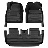 TuxMat - for Tesla Model 3 2017-2023 Models - Custom Car Mats - Maximum Coverage, All Weather, Laser Measured - This Full Set Includes 1st and 2nd Rows Black