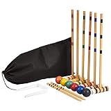 Family Croquet – Family-Sized/Travel Croquet Set with Drawstring Bag – Backyard Lawn Game for 6-Players – (6) 26' Mallets, 6 Colored Balls, 9 Wickets, & 2 Stakes – Indoor/Outdoor Yard & Party Game