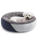 SHU UFANRO Calming Dog Beds for Small Medium Dogs and Cats, Round Dog Cuddler Cozy Bed, Washable Fluffy Plush Pet Bed with Waterproof Bottom (23'x 23'x 8')