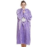 Aemilas Wearable Blanket Hoodie,Oversized Long Blanket Sweatshirt with Hood Pocket and Sleeves,Cozy Soft Warm Plush Flannel Hooded Blanket for Adult Women Men,One Size Fits All(Light Purple)