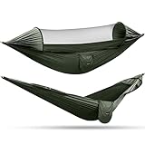 G4Free Large Camping Hammock with Mosquito Net 2 Person Pop-up Parachute Lightweight Hanging Hammocks Tree Straps Swing Hammock Bed for Outdoor Backpacking Backyard Hiking (New Army Green)