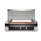 Sybo Commercial Grade Stainless Steel Electric 18 Hot Dog 7 Roller Grill Cooker Machine with Detachable Glass Cover, 1000-Watts