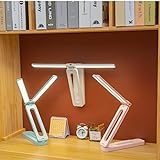 Double Head Desk Lamp with Large Lighting Range, Mini Lamp for Small Spaces,Rechargeable Foldable and Portable Desk Lamp with USB-C Cable for Travelling,Small Desk Lamp for College Dorm Room,Pink