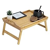 KKTONER Bamboo Bed Tray Table with Folding Legs Foldable Serving Portable Laptop Tray Snack Tray Breakfast Tray Bed Table Drawing Table