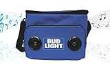Bud Light 12-Inch Portable Ice Chest with Built-In Bluetooth Speaker, Soft Cooler Bag, Heat Sealed Lining, Rechargeable Battery, Adjustable Shoulder Strap, Front Zipped Pocket
