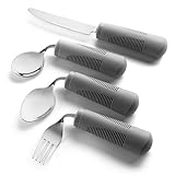 Special Supplies Adaptive Utensils (4-Piece Kitchen Set) Weighted, Non-Slip Handles for Hand Tremors, Arthritis, Parkinson’s Elderly use - Stainless Steel Knife, Fork, Spoons (Grey)