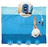 WELLAX Beach Blanket Waterproof Sandproof, Lightweight Beach Mat for 8 Persons 9x10 ft, Sand Repellent, Quick Drying, & Durable with 8 Pockets, 4 Stakes, Great for Picnic, Camping, Travel and Outdoor