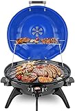Electric BBQ Grill Techwood 15-Serving Indoor/Outdoor Electric Grill for Indoor & Outdoor Use, Double Layer Design, Portable Removable Stand Grill, 1600W (Countertop Blue BBQ Grill)