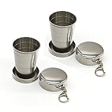 2Pcs 75ML/2.5oz Stainless Steel Collapsible Cup Reusable Portable Travel Folding Water Cup Mug with Lid and Keychain for Camping,Picnic, Hiking and other Outdoor Activities Drinking Cup