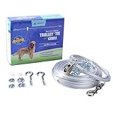 PUPTECK Reflective Dog Run Cable - 100 ft Heavy Weight Tie Out Cable with 10 Ft Runner for Dog up to 125lbs