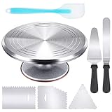 Kootek 12 Inch Cake Turntable Cake Decorating Kit Supplies, 7 Pcs Baking Supplies Aluminium Alloy Revolving Cake Decorating Stand, with 3 Icing Smoother, Icing Spatula, Silicone Spatula, Cake Cutter
