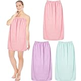 Cuffbow 3 Pcs Towel Wrap for Women Bath Spa Robe Wrap Towel with Adjustable Closure Elastic Top Velvet Shower Towel Dress(Light Green, Light Pink, Light Purple, 30 x 59 Inches)