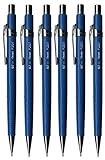 Pentel 0.7mm (P207-C) Blue P200 Series Automatic Mechanical Drafting Pencil Refillable Lead Eraser (Pack Of 6)