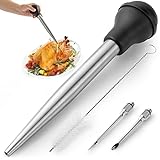 Zulay Kitchen Stainless Steel Turkey Baster for Cooking- Food Grade Metal Turkey Baster Syringe with Silicone Suction Bulb - Turkey Baster Large Size - Includes 2 Detachable Needles and Cleaning Brush