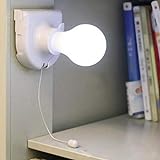 Mobestech 2pcs Stick Up Light Bulb Battery Powered Wireless Wardrobes Pull Cord Bulb Wall Mounted Cabinet Night Light