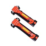 GoDeCho 2 PCS Car Safety Hammer Emergency Escape Tool with Seat Belt Cutter and Vehicle Window Glass Breaker with Light Reflective Tape Red