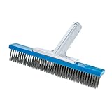 U.S. Pool Supply Professional 10' Stainless Steel Pool Brush with EZ Clip Handle - Durable Bristles, Scrub Remove Calcium Buildup, Rust Stains on Concrete - Sweep Debris from Walls, Floors Steps