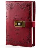 CAGIE Diary with Lock for Women Lockable Secrets Journal , Embossed Design Ruby Red Cover, 120 GSM 224 Pages Thick Refillable Journal with Lock for Adults Kids