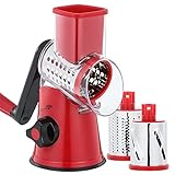Cheese Grater Rotary, Rotary Grater for Kitchen, Kitchen Grater Vegetable Slicer with 3 Drum Blades, Fast Cutting Cheese Shredder for Vegetables and Nuts