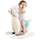 Baby Rocking Horse - White Alpaca Baby Plush Rocker Toys, Plush Wooden Riding Horse for 1-3 Years Boy&Girl, Toddler Outdoor&Indooor Toy Rocker, Plush Animal Rocker, Infant Gift Alpaca