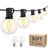 Mlambert 50Ft LED Outdoor String Lights G40 Globe Dimmable Patio Light, Waterproof Hanging String Light with 27 Warm White Shatterproof Bulbs(2 Spare)