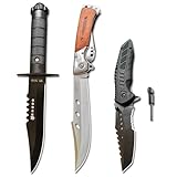 DOOM BLADE 3 Piece Large Blade Pocket Folding Knife And Fixed Blade Knife with Nylon Sheath Combo Set,Hunting Knives,Survival Knife,440C Steel Blade,For Outdoor Hunting Camping (Type-2)