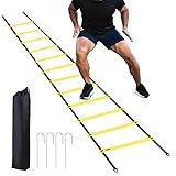 Ohuhu Agility Ladder Speed Training Equipment 12 Rung Exercise Ladders with Ground Stakes for Soccer Football Boxing Footwork Sports Feet Fitness Training Ladder with Carry Bag Yellow or Blue